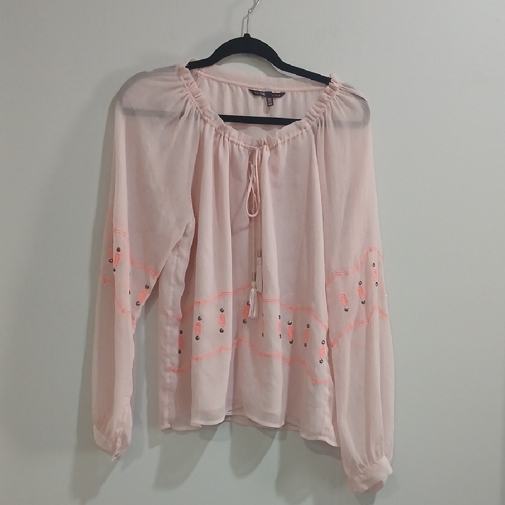 Victoria's Secret Light Pink Blouse with Embroidery Sz Medium Gentle Used